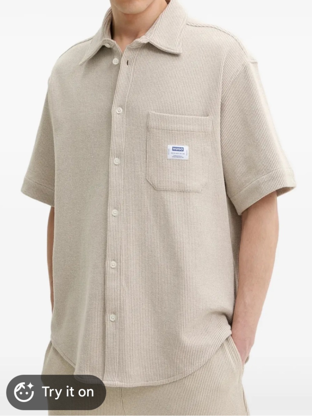 HUGO Beige Short-Sleeve Textured Button-Down Shirt -size S (BNWT)